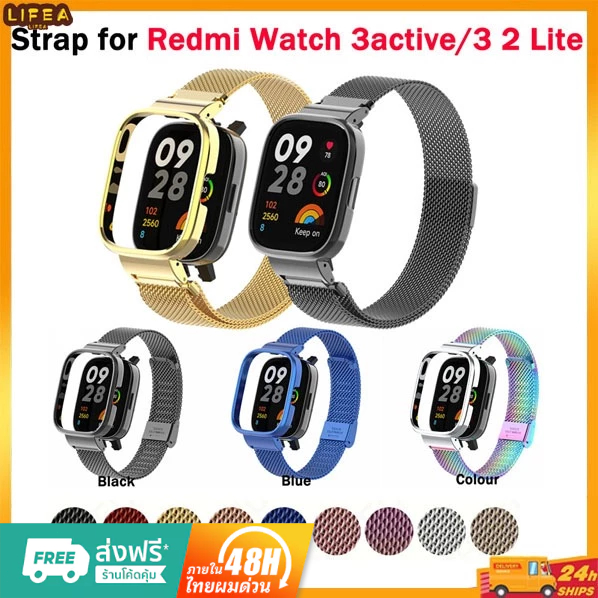 สายนาฬิกาข้อมือสเตนเลส พร้อมเคสโลหะ สําหรับ Redmi Watch 3 2 Lite Active / Mi Watch Lite