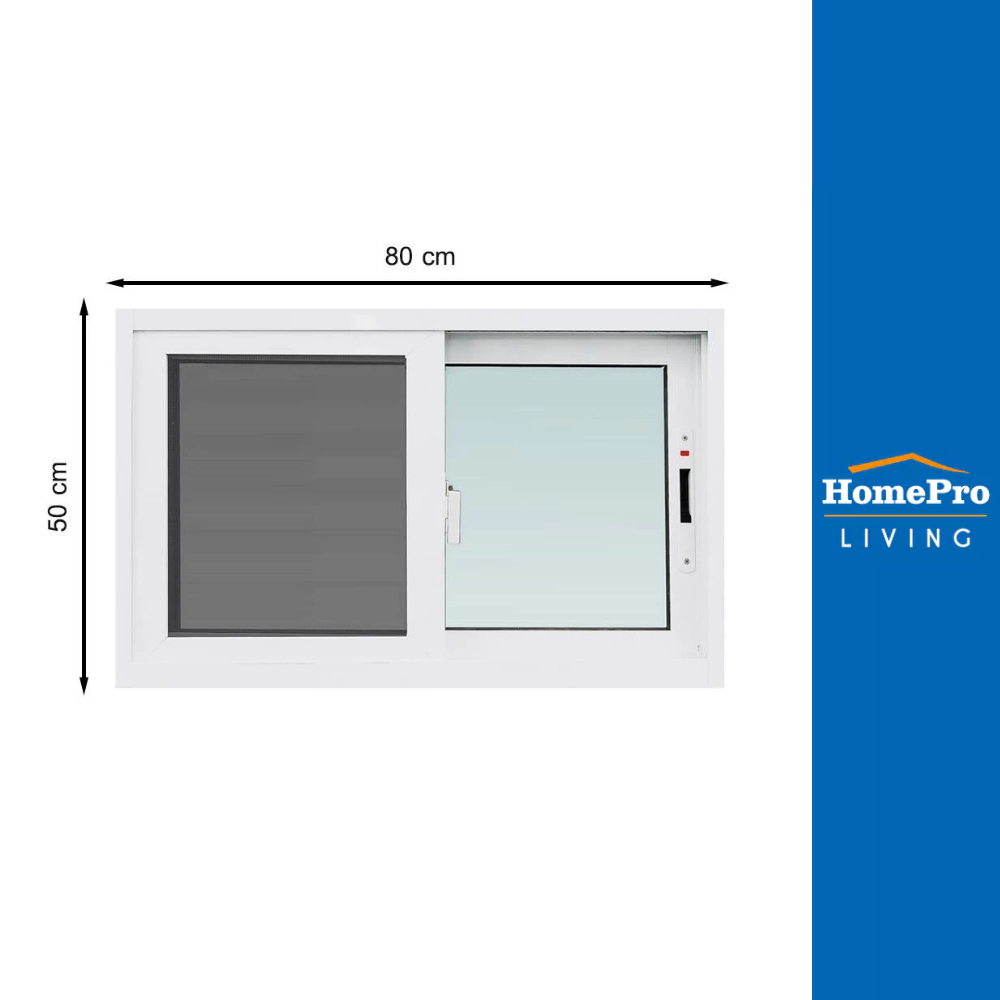 AZLE หน้าต่างบานเลื่อน อะลูมิเนียม S-S มุ้ง 80x50 ซม. สีขาว จัดส่งโดย HomePro