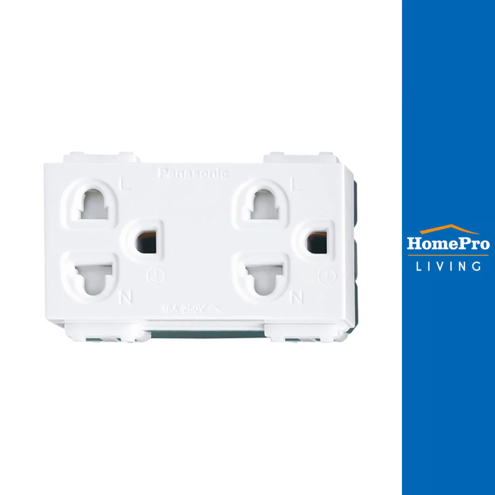 PANASONIC เต้ารับคู่ 3 ขา มีม่านนิรภัย WEG15829 สีขาว จัดส่งโดย HomePro
