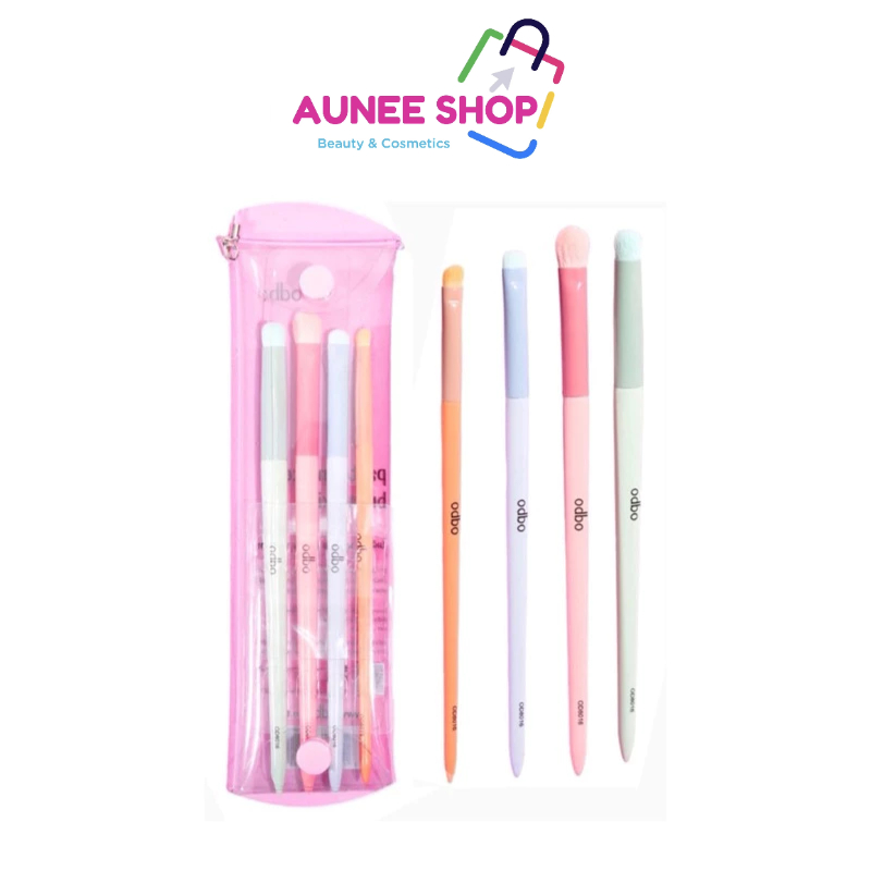 พร้อมส่ง/มีไลฟ์ Aunee shop Aunee shop ODBO พาสเทล เมคอัพ บรัช ชุดแปรงแต่งหน้า 4 ชิ้นพร้อมกระเป๋า Pastel Make Up Bru
