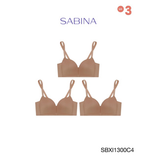 Sabina เสื้อชั้นใน (Set 3 ชิ้น) Invisible Wire (ไม่มีโครง) Seamless Fit รุ่น Modern V  รหัส SBXI1300C4 สีเนื้อแทน