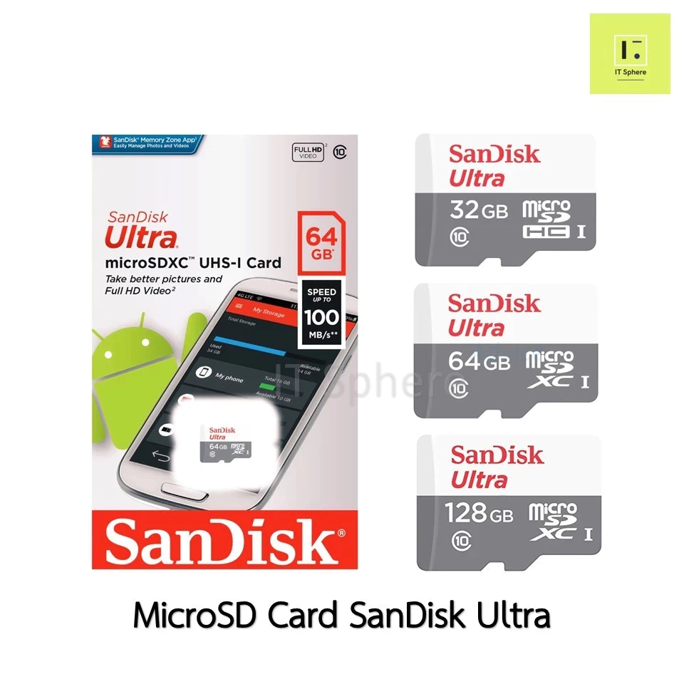 [ศูนย์ไทย] SanDisk Ultra Micro CLASS 10 32GB 64GB 128GB SDSQUNR memory MicroSD Card SD SDHC SDXC UHS-I C10 กล้องวงจรปิด