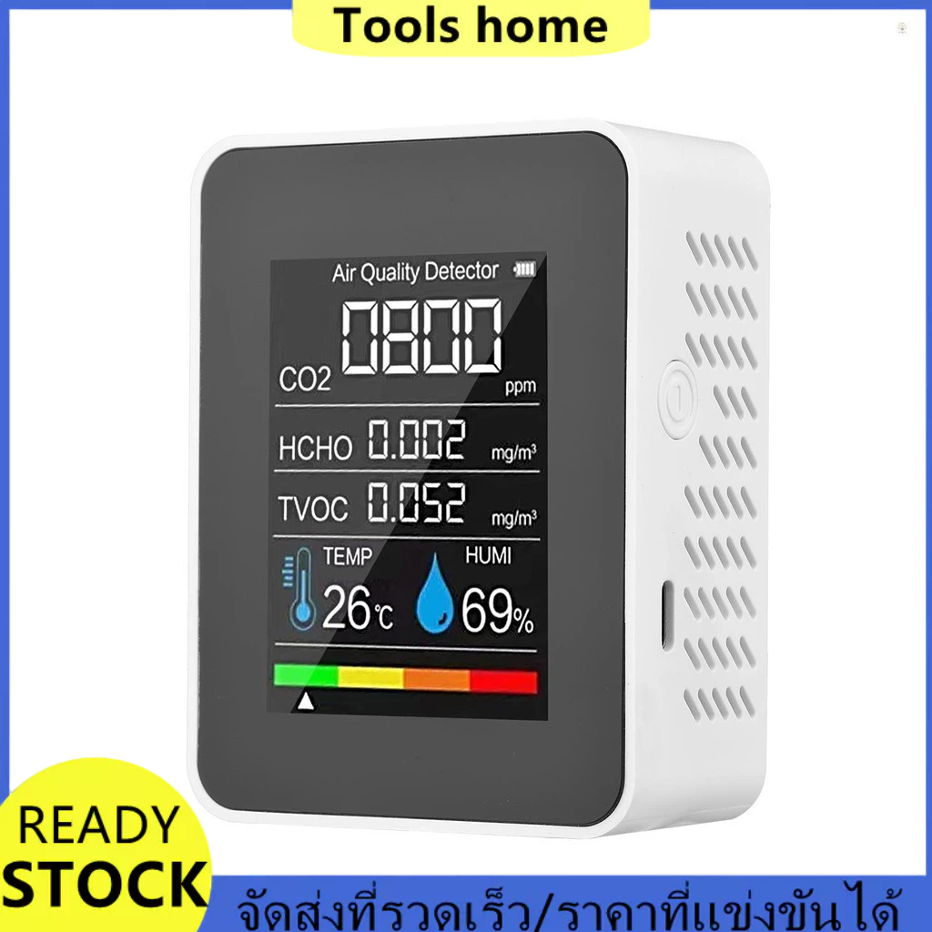 Portable Air Quality Monitor Indoor CO2 Detector 5 in 1 Formaldehyde HCHO TVOC Tester LCD Temperature Humidity Tester Re