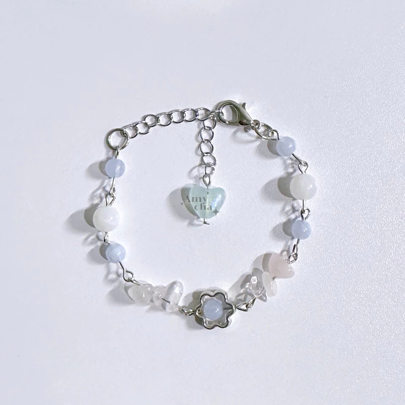✩‧₊˚ Rock light blue Bracelet‧₊˚✩ กำไลลูกปัดหินสีฟ้า