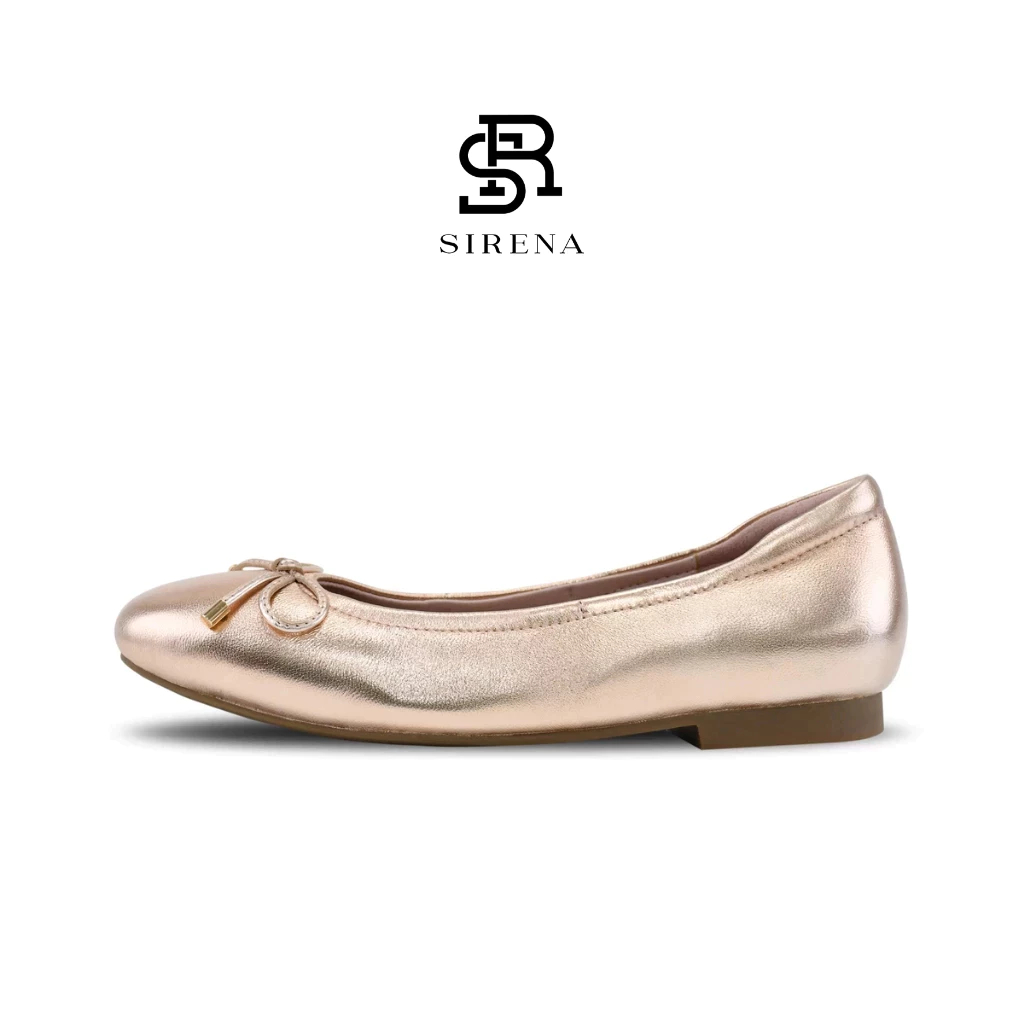 SIRENA รองเท้าหนังแท้ ส้น 0.5 นิ้ว รุ่น CAMELLE สีโรสโกลด์ | รองเท้าคัทชูผู้หญิง