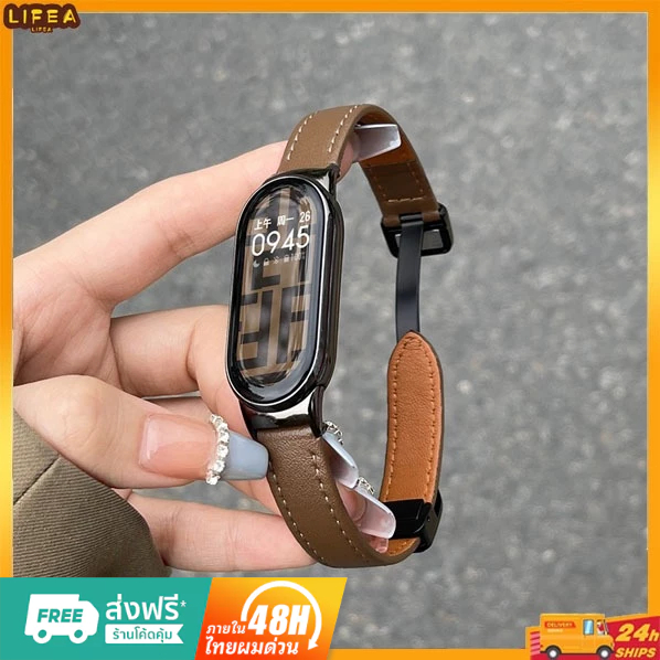 สายนาฬิกาข้อมือหนัง หัวเข็มขัดแม่เหล็ก แบบเปลี่ยน สําหรับ Xiaomi Band 9 8 / NFC