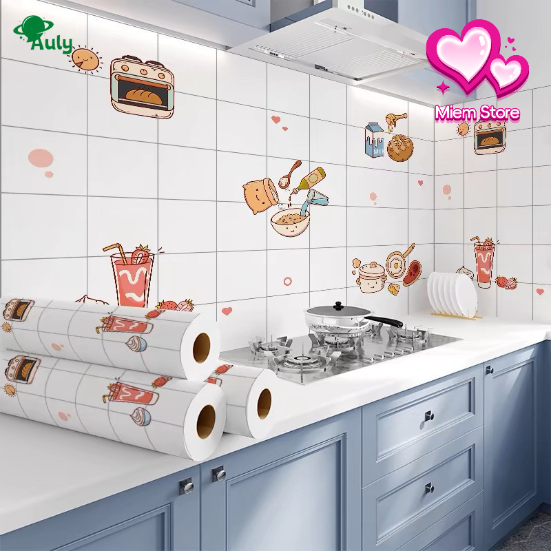 สติ๊เกอร์ติดผนังห้องครัว ลายน่ารักสุดๆ มีกาวในตัวติดง่าย กันความร้อน/กันความชื้น/กันเปื้อน ติดผนัง/กระเบื้องได้