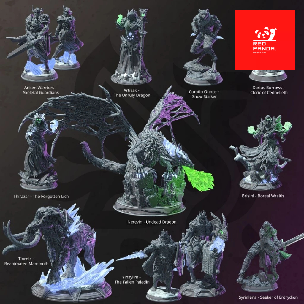 DnD Miniature ชุดนักรบอันเดด โมเดลสำหรับเล่นบอร์ดเกม (งานเรซิ่นสีเทา ยังไม่ลงสี) ขนาดฐาน 1 นิ้ว