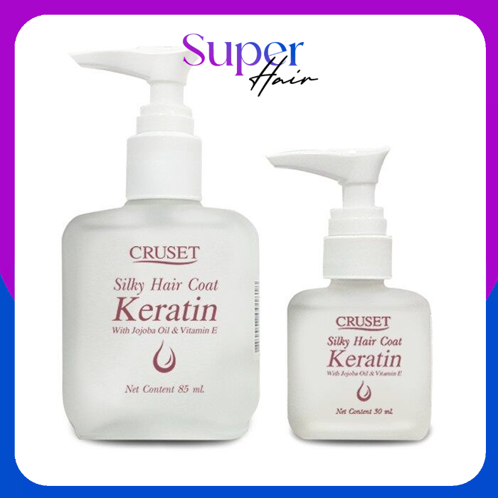 Cruset Silky Hair *Coat Keratin 85ml. (เซรั่ม ขวดเหลี่ยมน้ำใส) jojooil & vitamin E ครูเซ็ท ซิลกี้ แฮร์โคท เคอราติน