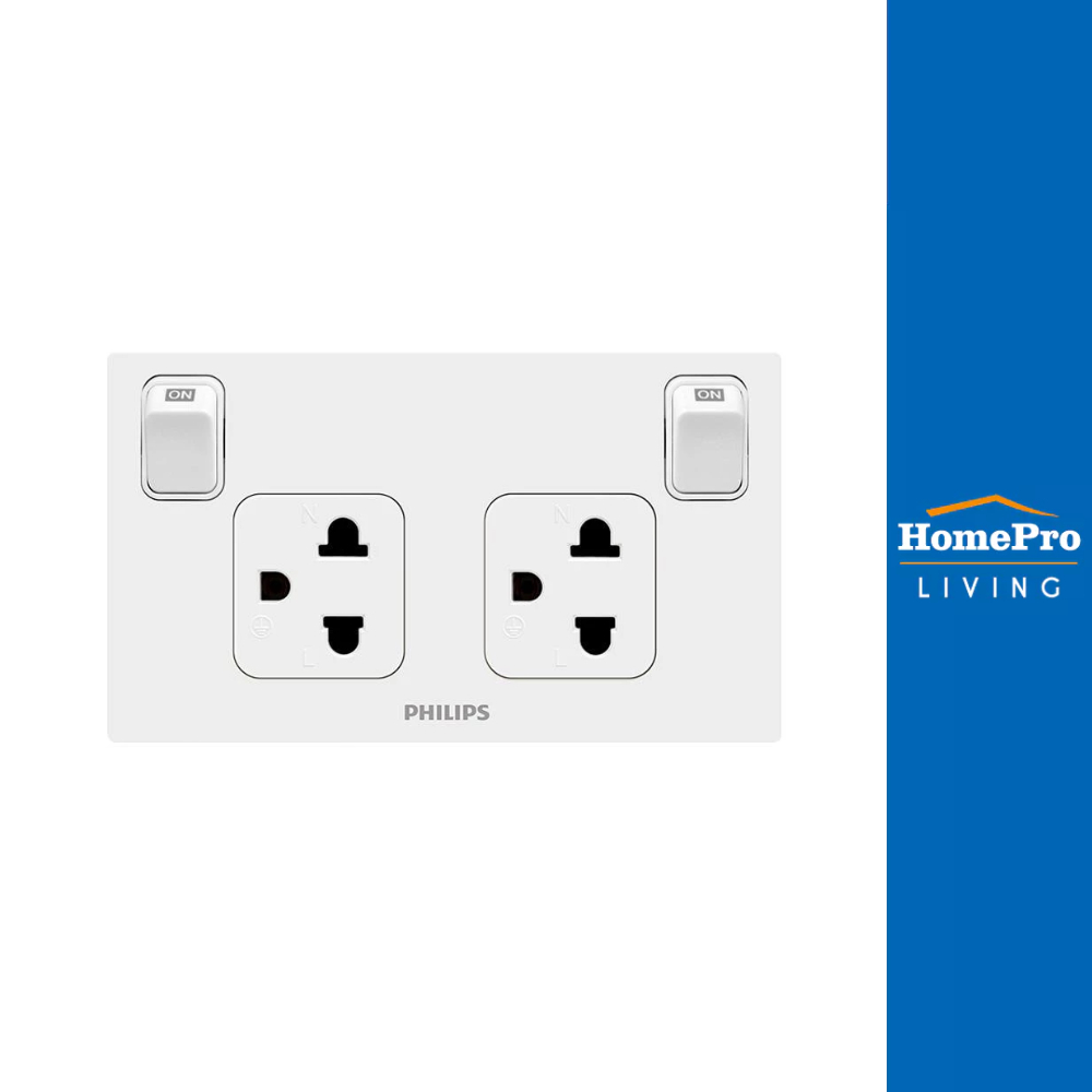 PHILIPS ชุดเต้ารับคู่ มีสวิตช์คุม LEAF สีขาว จัดส่งโดย HomePro