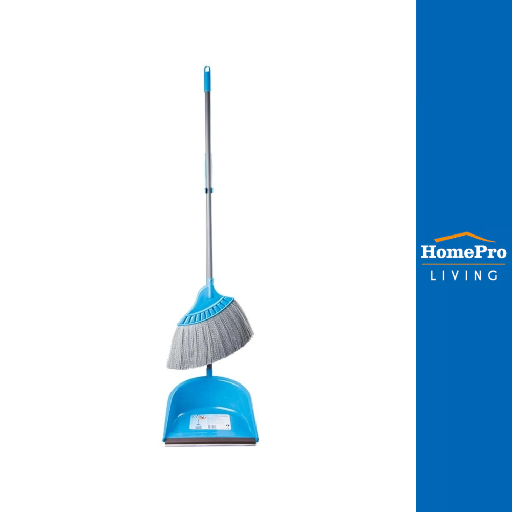 POLY-BRITE ชุดไม้กวาดพร้อมที่โกยผง 14 นิ้ว สีฟ้า จัดส่งโดย HomePro