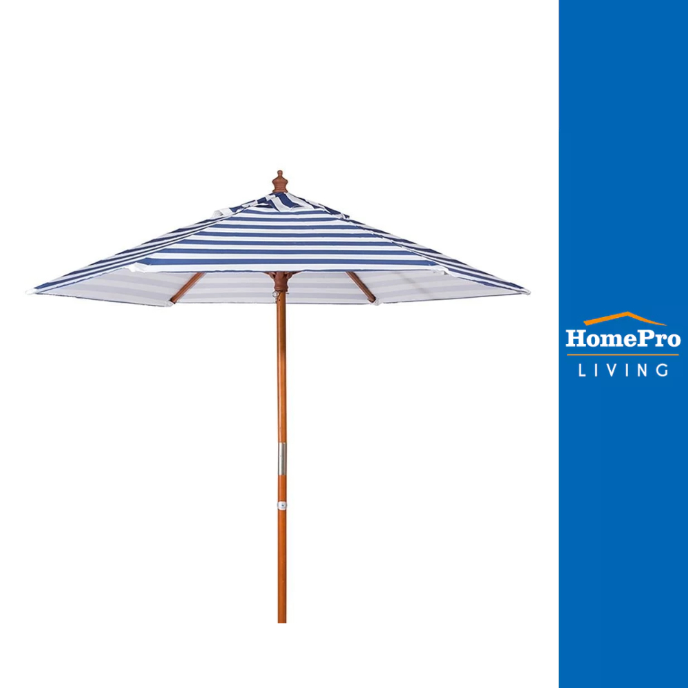 [จัดส่งพร้อมประกอบ] HomePro ร่มสนามกลม WOOD STRIP 2.1 ม. สีขาว/น้ำเงิน แบรนด์ IVY