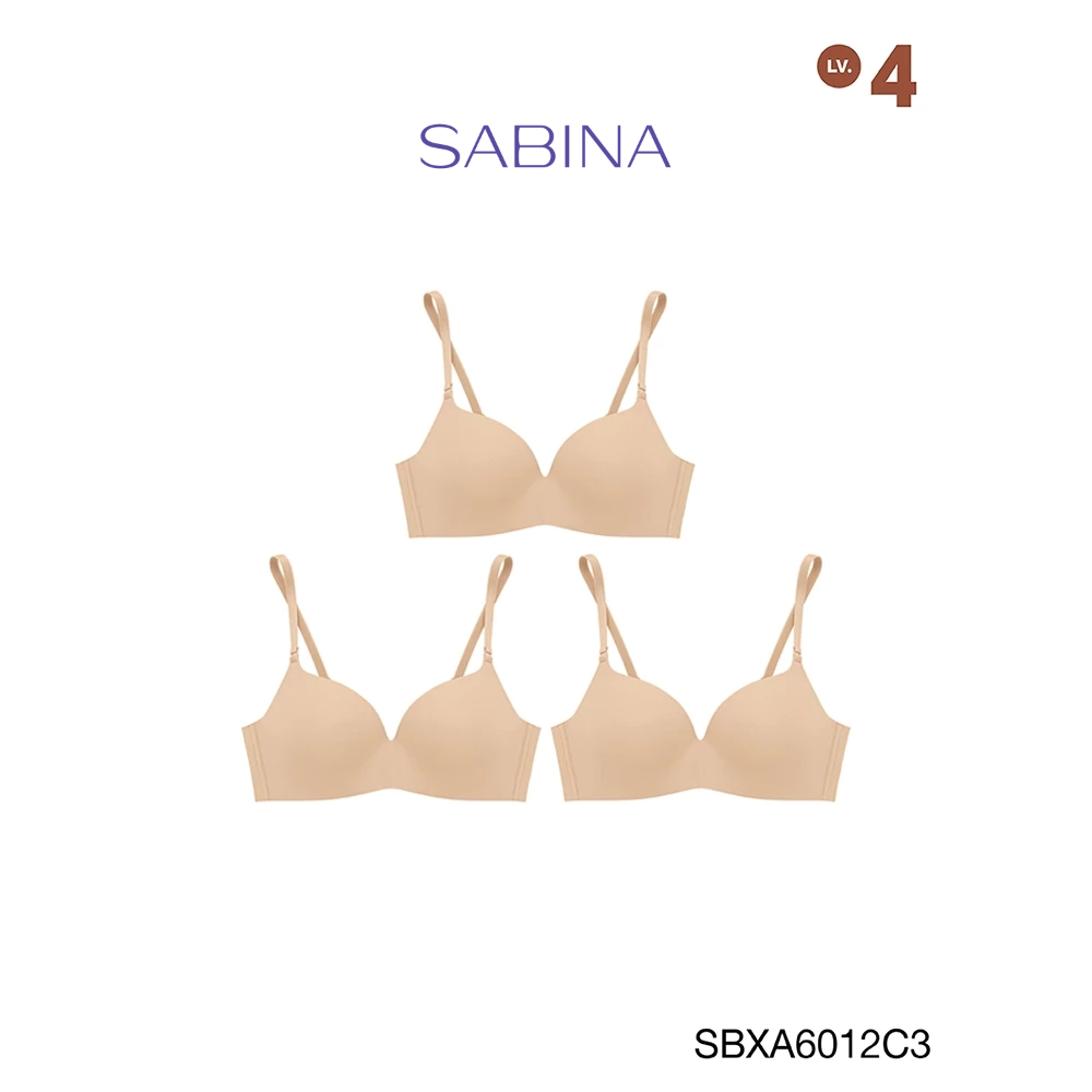 Sabina Doomm Doomm  Level 4 เสื้อชั้นใน (Set 3 ชิ้น) ไร้ตะเข็บ  ไร้โครง รหัส SBXA6012C3 - สีเนื้อเข้ม