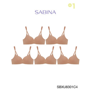 Sabina เสื้อชั้นใน (Set 5 ชิ้น)  Invisible Wire (ไม่มีโครง) รุ่น Pretty Perfect รหัส SBXU8301C4 สีเนื้อแทน