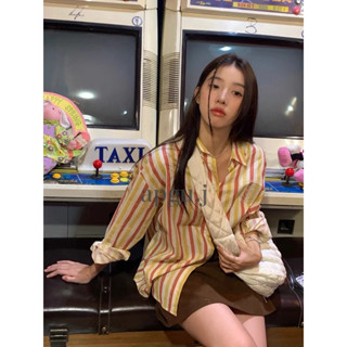 มาใหม่พร้อมส่ง💖 pink yellow shirt oversized เสื้อเชิ้ต ทรงปล่อย ผู้ใหญ่ สไตล์เกาหลี