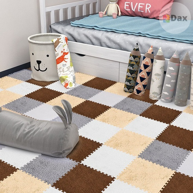 พรมจิ๊กซอว์ แถมฟรีขอบปิด พรมปูพื้นห้อง แผ่นรองพื้น ขนาด30x30cm. DIY เนื้อผ้ากำมะหยี่