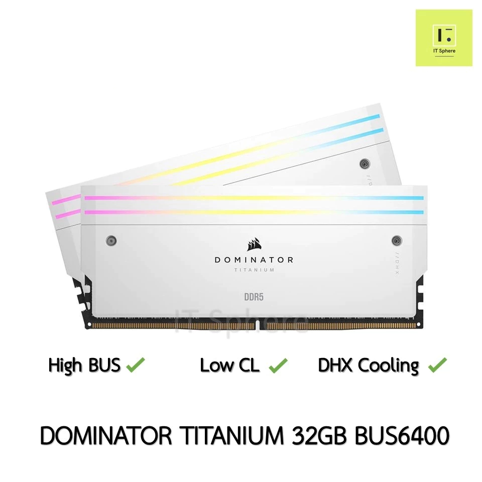 Ram Corsair Dominator Titanium 32GB Bus 6400 DDR5 สีขาว แรม WHITE RGB  (2x16GB) DDR5 6400MHz C32 : CMP32GX5M2B6400C32W