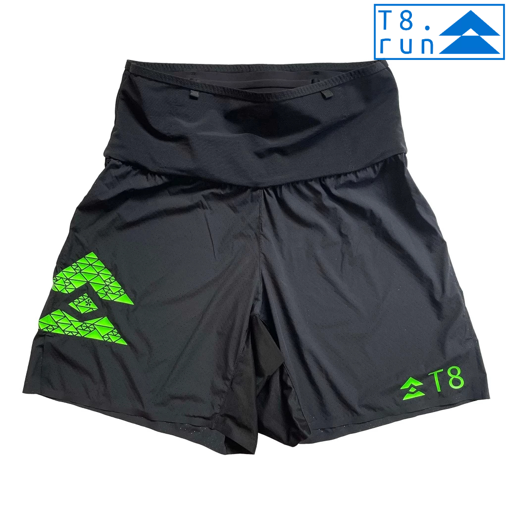 T8 กางเกงวิ่ง Ultra Sherpa Shorts Unisex วิ่งถนน เทรล กีฬากลางแจ้ง  Limited Edtion สีดำ โลโก้สีเขียว