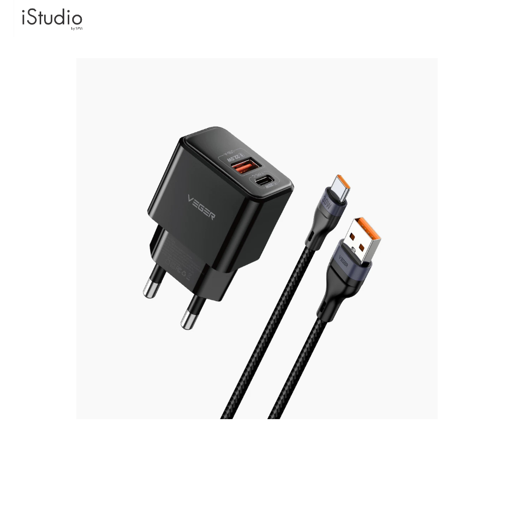 VEGER DUAL CHARGER SET USB-A TO TYPE-C QUICK CHARGE / 30W & WALL CHARGE 20W (VC-20W01(V-AC04)