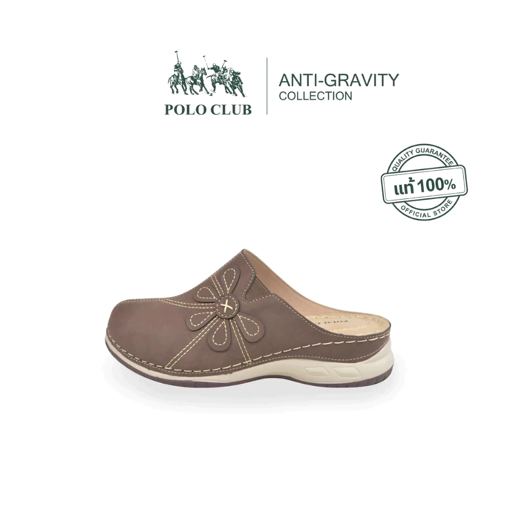 POLO CLUB รองเท้าไมโครไฟเบอร์ รุ่นP1951 สีน้ำตาล | รองเท้าปิดหัว รองเท้าปิดหัวเปิดส้น