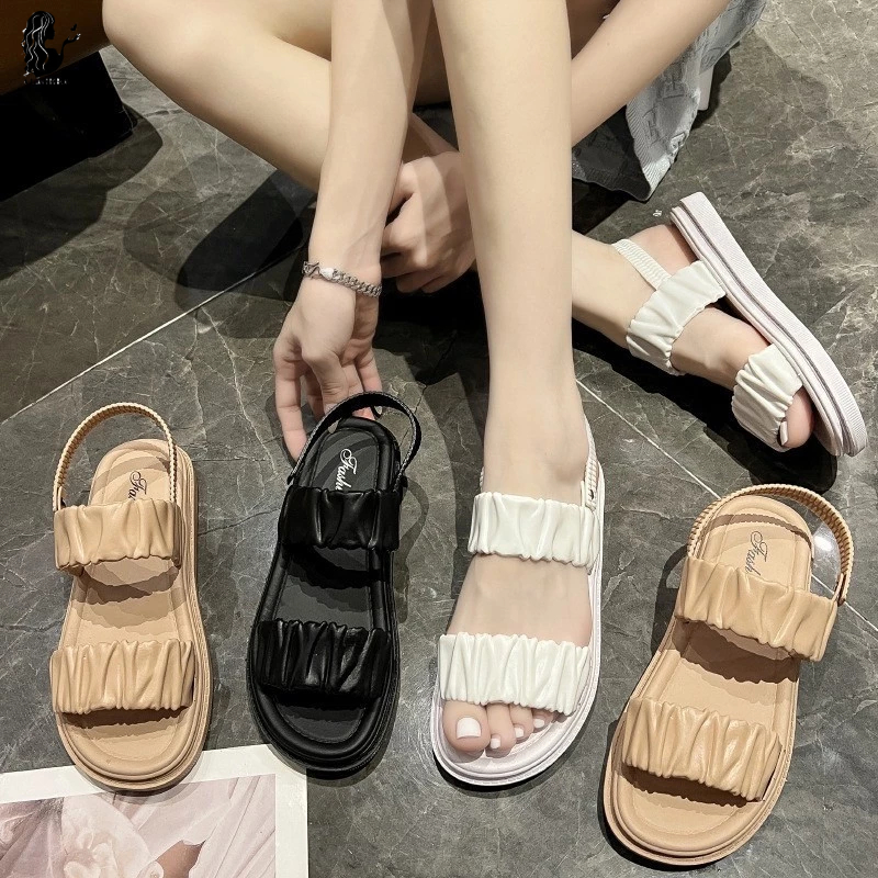 แฟชั่นรองเท้าผู้หญิง สายคาดแต่งจีบฮิตที่สุด สวยสไตล์เกาหลี ราคาถูก พร้อมส่ง T289