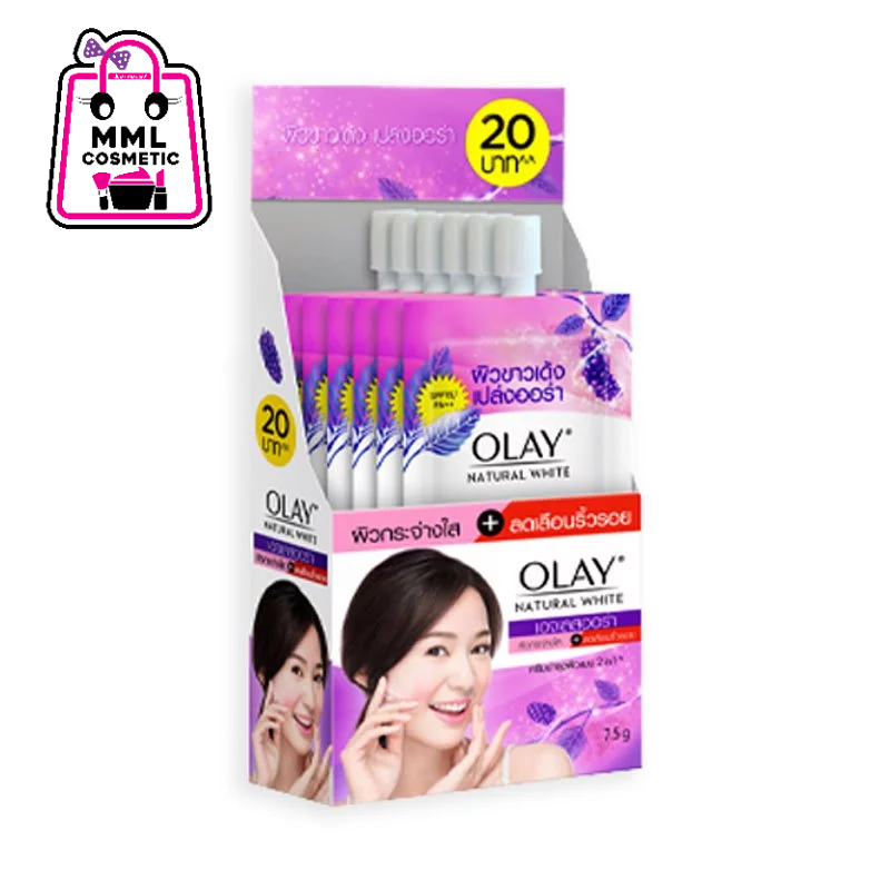 Olay โอเลย์ เนเจอรัลไวท์ เอจเลส ออร่า 7.5 ก. กล่อง 6ซอง แบบซองฝาหมุน มาร์ค 20 บาท