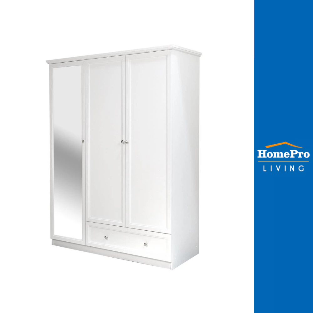 [จัดส่งพร้อมประกอบ] HomePro ตู้เสื้อผ้า 3 บานเปิด HELENA 150 ซม. สีขาว แบรนด์ FURDINI