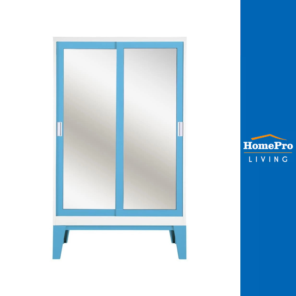 [จัดส่งพร้อมประกอบ] KIOSK ตู้เสื้อผ้าเหล็กบานเลื่อนกระจกเงา WD-05 120 ซม. สีฟ้า จัดส่งโดย HomePro