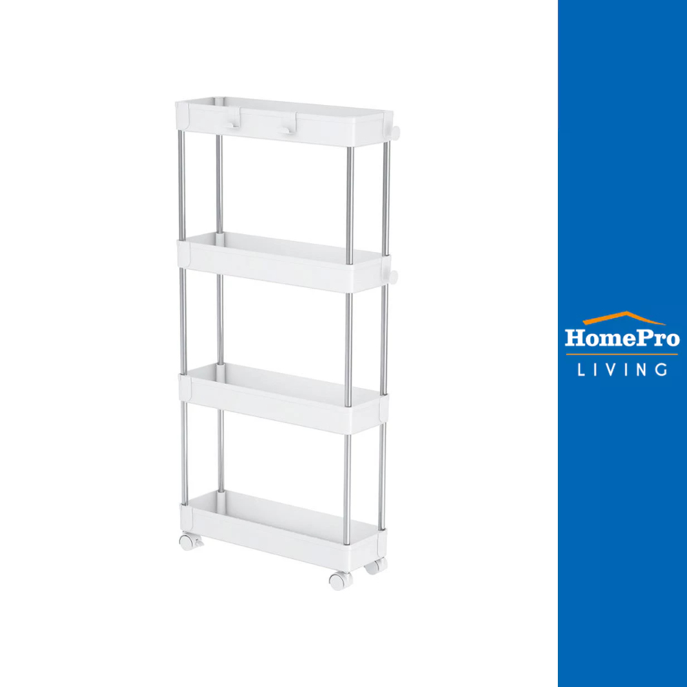 HomePro ชั้นวางของพลาสติก 4 ชั้น มีล้อ NIFTY 40X13X85 ซม. สีขาว แบรนด์ KECH