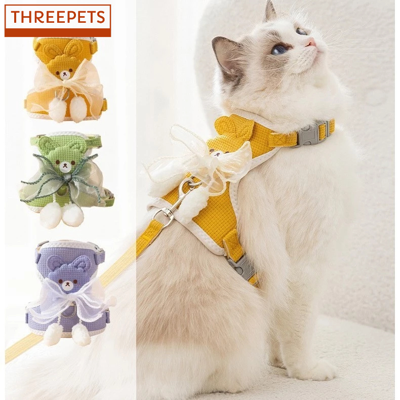 THREEPETS สายจูงเสื้อกั๊กตาข่ายแมว สายจูงสุนัข สายจูงเดินแมว สัตว์เลี้ยง สายจูงเดินแมว