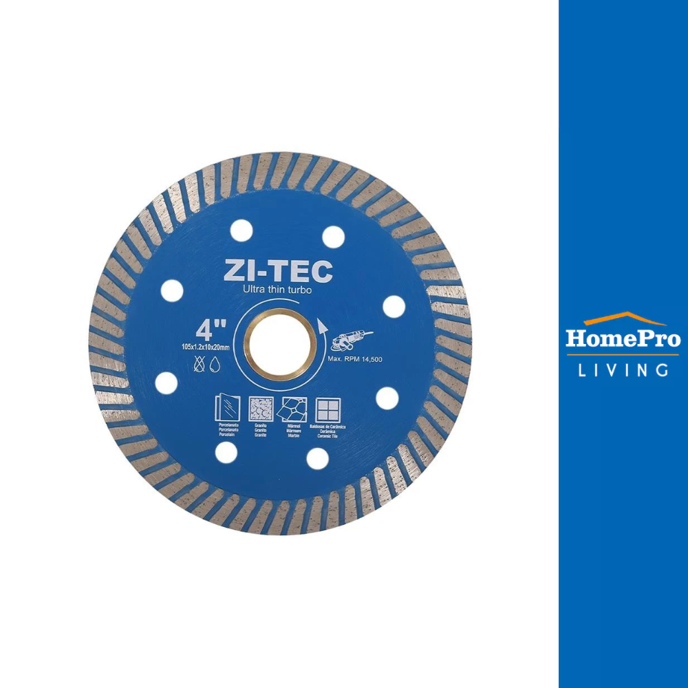 ZI-TEC ใบตัดเพชร 4 นิ้ว ZITEC TURBO สีฟ้า จัดส่งโดย HomePro