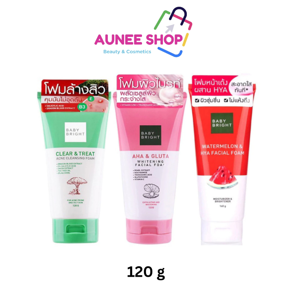 เบบี้ไบร์ท 🌿โฟมล้างหน้าลดสิว🌸โฟมเอเอชเอ แอนด์กลูต้า🍉โฟมวอเตอร์เมล่อนแอนด์ไฮยาClearTreatAcne/glutawhitening/WatermelonHya