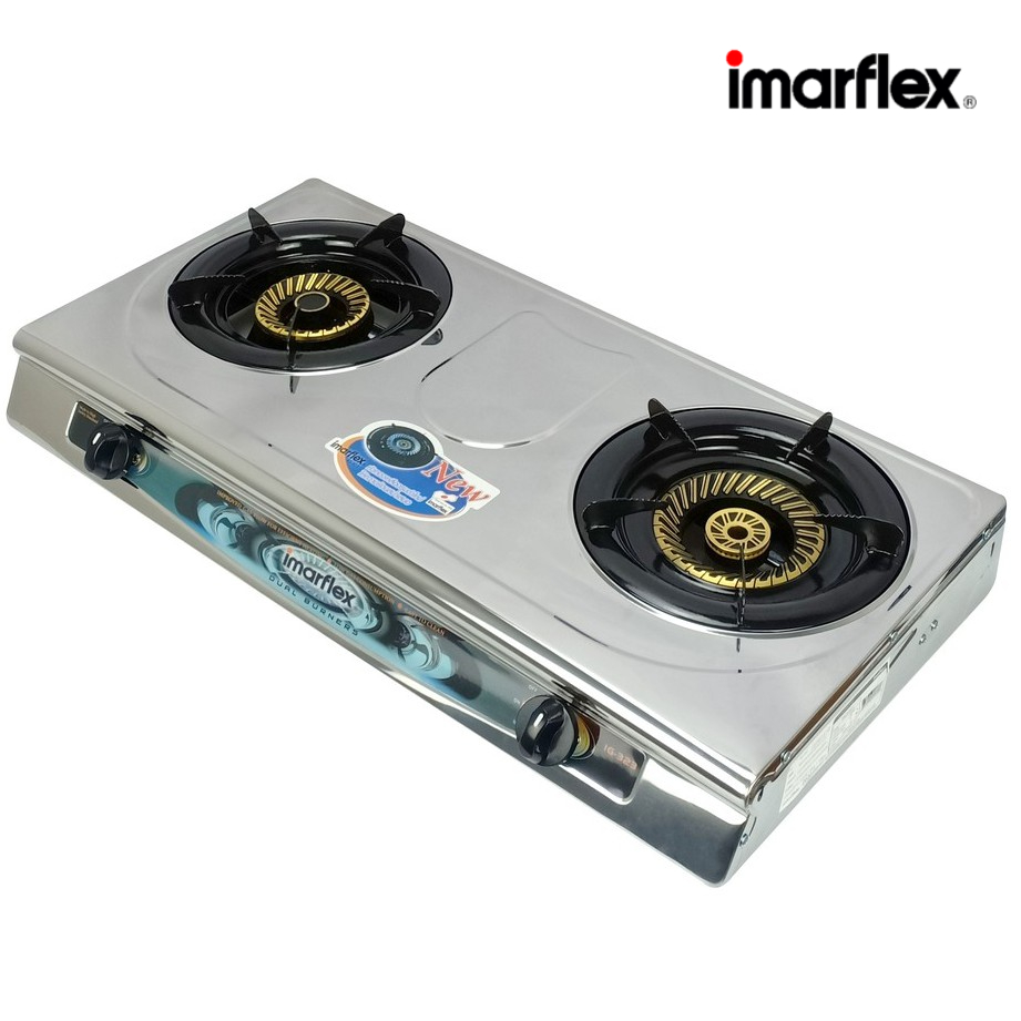IMARFLEX_2 เตาแก๊ส หัวคู่ หน้าแสตนเลส หัวทองหลือง IG-323