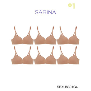 Sabina เสื้อชั้นใน (Set 6 ชิ้น)  Invisible Wire (ไม่มีโครง) รุ่น Pretty Perfect รหัส SBXU8301C4 สีเนื้อแทน