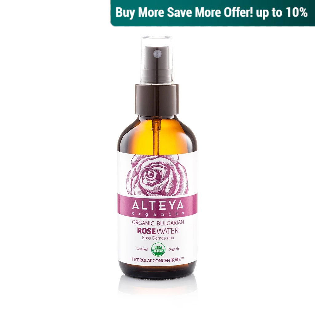 Alteya Organics, Organic Bulgarian Rose Water (Rosa Damascena) – Amber Glass Bottle, 240ml