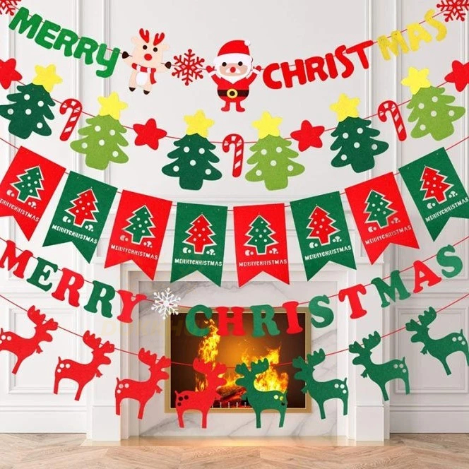 ธงราวผ้ากำมะหยี่ Merry Christmas ธงแบนเนอร์ สำหรับแขวนตกแต่งเทศกาลคริสต์มาส WAKU 116