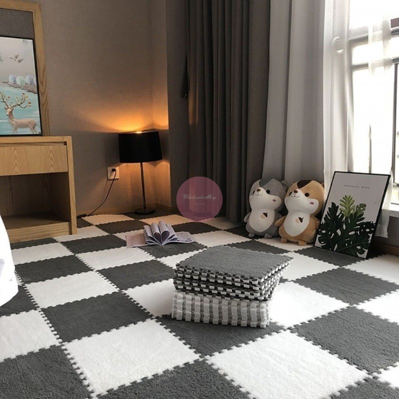 พรม พรมจิ๊กซอว์ แถมฟรีขอบปิดทุกแผ่น พรมปูพื้นห้อง แผ่นรองพื้น ขนาด30x30cm. DIY ผ้ากำมะหยี่ พร้อมจัดส่ง