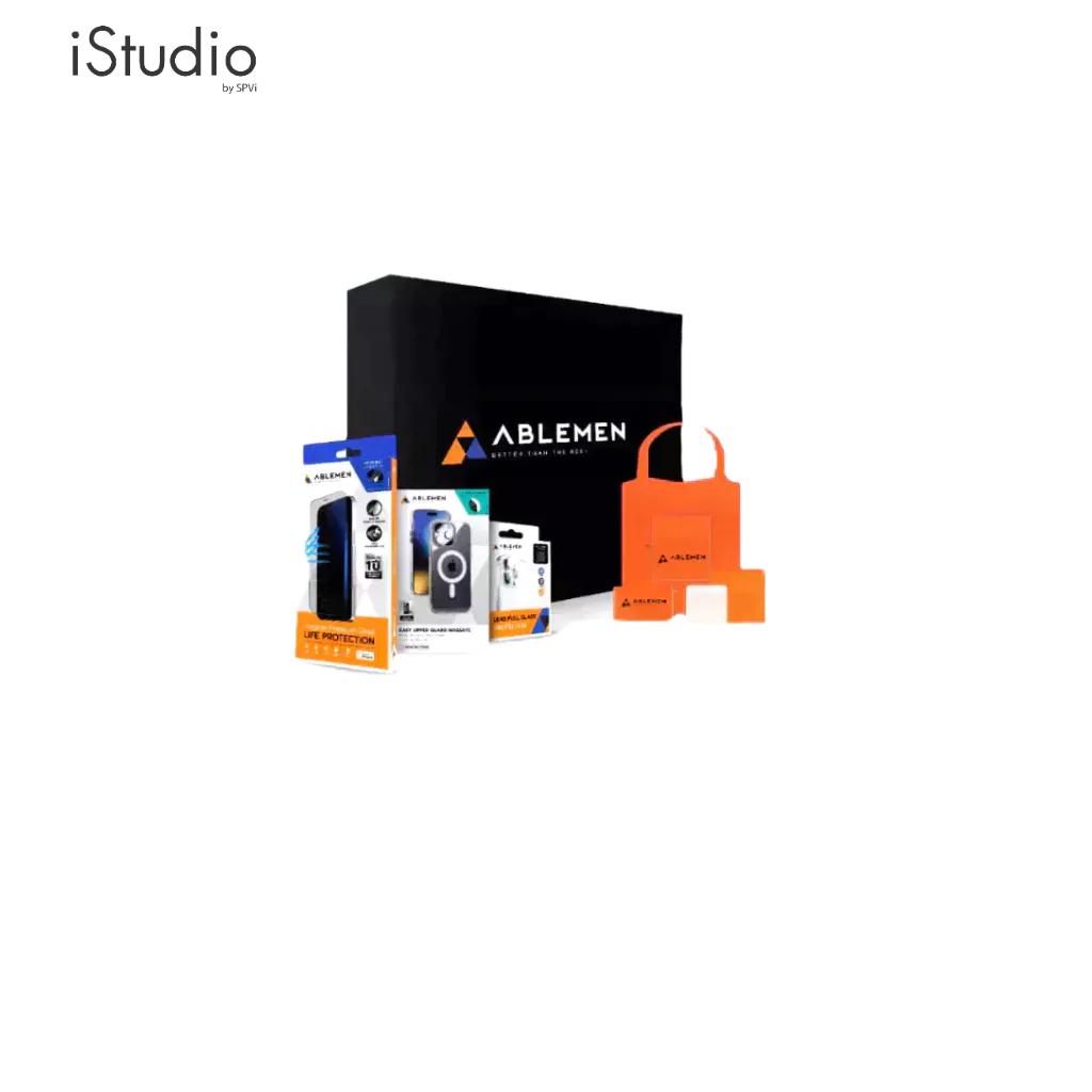 ABLEMEN BOXSET FOR IPHONE 15 PRO / 15 PRO MAX (FILM BLUE LIGHT CUT+LENS+CASE)ฟรีกระเป๋า