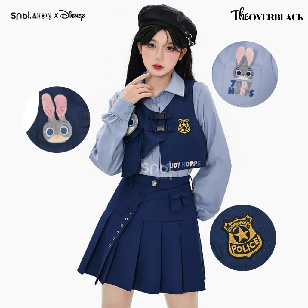 [ของแท้] Snbl x Disney Judy Hopps ชุดตำรวจจูดี้ เสื้อเชิ้ตแขนยาว เสื้อกั๊ก กระโปรงสั้น ครบเซ็ต น่ารั