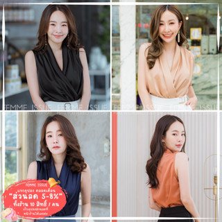 ⭐️สินค้าขายดี⭐️เสื้อแขนกุดคอไขว้หน้าซาติน เสื้อทำงาน เสื้อออ…