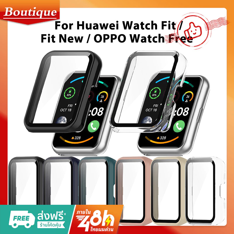 เคสกระจกนิรภัย PC แบบแข็ง ป้องกันหน้าจอ สําหรับ Huawei watch fit new OPPO Watch Free