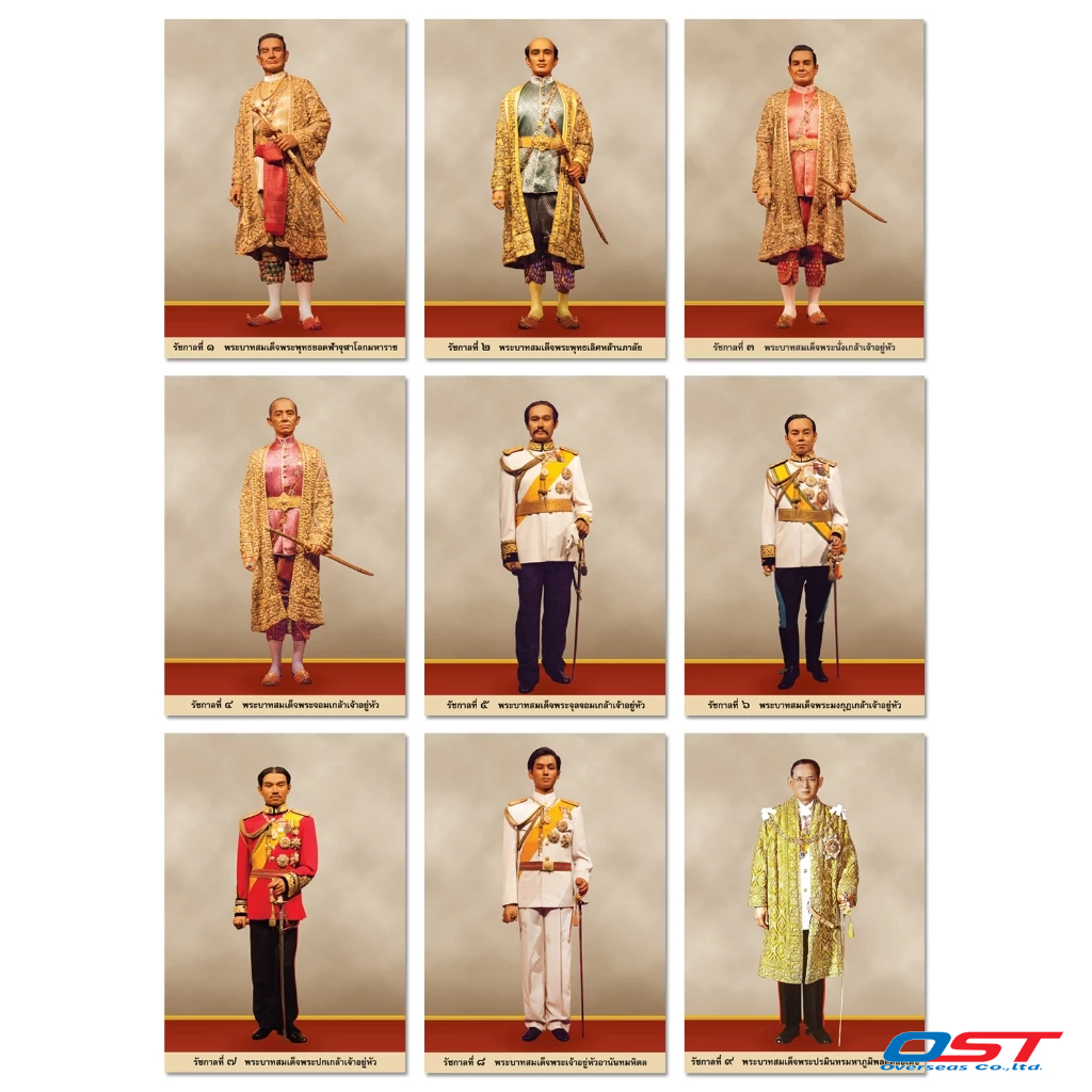 โปสเตอร์ พระมหากษัตริย์แห่งราชวงศ์จักรี ( รัชกาลที่ 1-10 ) ขนาด A4 ผลิตจากพลาสติก หนา 0.2 มิลลิเมตร