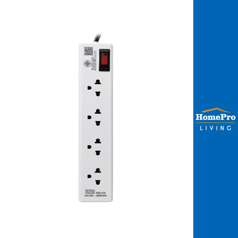 UNIC รางปลั๊กไฟหัวปลั๊กงอ 4 ช่อง 1 สวิตซ์ H504 10 แอมป์ 2300 วัตต์ 3 เมตร สีขาว