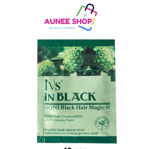 ส่งฟรี !! ( 10 ซอง ) IN BLACK แชมพูย้อมผม สูตรลูกยอ NONI แชมพูเปลี่ยนสีผม - สีดำ Black Hair Magic Shampoo แชมพูปิดผมขาว