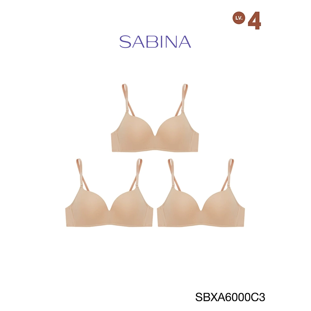 [Online Exclusive] (Set 3 ชิ้น) Sabina Doomm Doomm Level 4 เสื้อชั้นใน  ไร้โครง รหัส SBXA6000C3 - สีเนื้อเข้ม