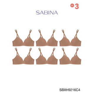 Sabina เสื้อชั้นใน (Set 6 ชิ้น) Invisible Wire (ไม่มีโครง) รุ่น Soft Doomm รหัส SBXH9216C4 สีเนื้อแทน