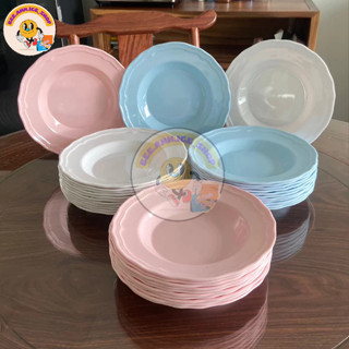 (ชุด 6 ใบ)จานเมลามีนสีพื้น ขอบหยัก ขนาด 9 นิ้ว ลายนูนชัดสวย …