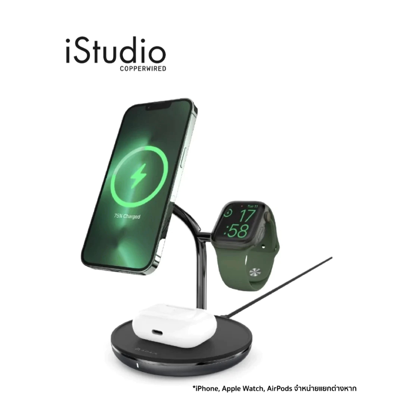 ADAM ELEMENTS แท่นชาร์จไร้สายแบบแม่เหล็ก OMNIA M3+ แบบ 3 in 1 สีดำ I iStudio by copperwired.