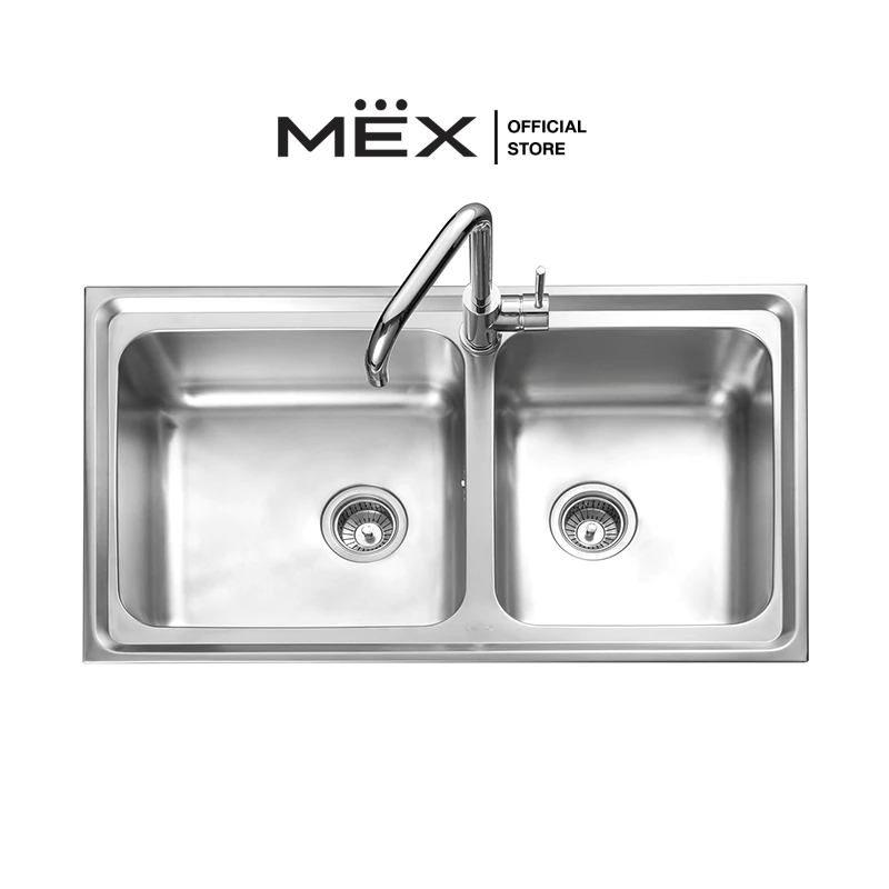 MEX รุ่น DLS86B อ่างล้างจาน 2 หลุม ขนาด 86 x 50 ซม. สเตนเลส สตีล AISI 304
