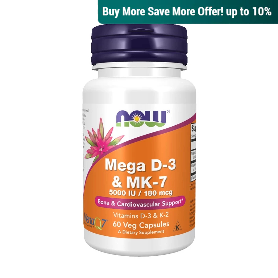 Now Foods, Mega D3 & MK7, 5000IU / 180mcg, 60 Veg Capsules